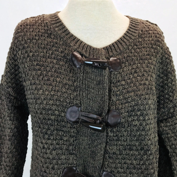 Caslon Brown Chunky Knit Toggle Cotton Sweater M - Picture 2 of 5